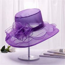 Elegant Flower Church Hats For Women Summer Big Wide Brim Fedora Hat Organza Beach Hat Kang Derby Sun Hat