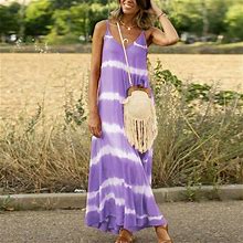 Finelylove Knee Length Dress Petite Formal Dresses For Women V-Neck Printed Sleeveless Sun Dress Purple