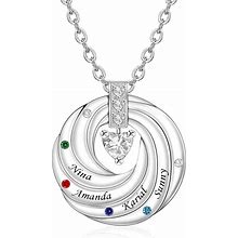 Personalized Birthstone Necklace With 1-6 Birthstones & Names Custom Grandmother Necklace Round Pendant Necklace For Women Mother Grandma