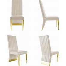 Azhome Dining Chairs, White Leather Upholstered Dining Room Chairs With Nailhead Trim, Luxury White Dining Chair With Gold Legs, Set Of 4