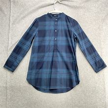 Madewell Henley Tunic Top Womens Size XS Blue Plaid Long Sleeve Popover Button