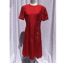 David Hayes Saks Fifth Avenue Vintage Raw Silk Drop Waist Pleated Dress Red 8 m