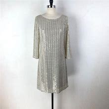 Eliza J Gold Sequin Knit Cocktail Dress Long Sleeve Lined Party Formal Size 8