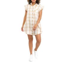 True Craft Short Sleeve Shirt Dress, Tan, Small, Cotton