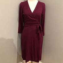 Ann Taylor Dresses | Ann Taylor Faux Wrap Burgundy Dress, 4 | Color: Purple/Red | Size: 4