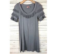 Juicy Couture S Grey Sheer Ruffle Pleated Jersey Knit Shift Dress S4
