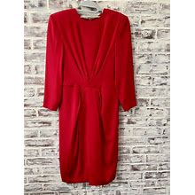 Vtg Travilla 6 Red Dress Long Sleeve Pleated Front Romantic Dressy Party EUC