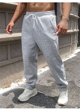 Loose Fit Men's Solid Color Sweatpants With Slant Pockets,XL