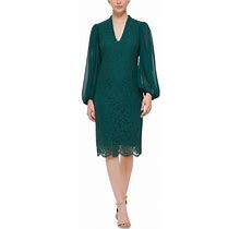 Vince Camuto Women's Long Sleeve V-Neck Solid Lace Chiffon Dress, 12