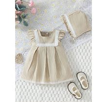 2Pcs/Set Baby Girls' Casual & Elegant Lace Dress With Matching hat,0-1m