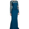 Tadashi Shoji Dresses | Women's Tadashi Shoji Lace & Crepe Long Sleeve Evening Gown, Size 8 | Color: Blue/Green | Size: 8