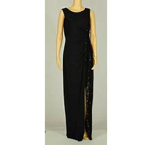 Calvin Klein Womens Black Sequin Trim Ruched Ball Gown Dress 8