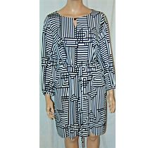 Plus Size 22W MSK Women Black & White Zebra Print Belted Long Sleeve Dress