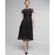 Women's Embroidered Lace Fit & Flare Dress In Black Size 0 | White House Black Market