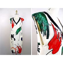 90S Abstract Art Beaded Silk Dress // Funky Hand Embellished Cocktail Dress // Vintage Beaded Party Dress
