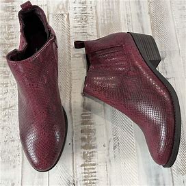 Kim Rogers Praya Women's Dark Red Ankle Boots Snake Print Side Zip Size 8.5 m