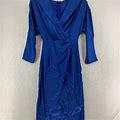 Chicme Womens Blue V Neck 3/4 Sleeves Rushed Party Wrap Dress Size