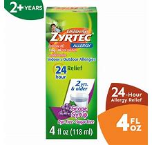 Children's Zyrtec 24 Hour Allergy Relief Syrup, Grape Flavor, 4 Fl. Oz, Size: 4 Oz., Other