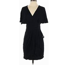 Aryessa For Anthropologie Cocktail Dress - Wrap V Neck Short Sleeve: Black Dresses - Women's Size 0 Petite