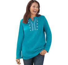 Plus Size Women's Embroidered Thermal Henley Tee By Woman Within In Waterfall Vine Embroidery (Size 6X) Long Underwear Top