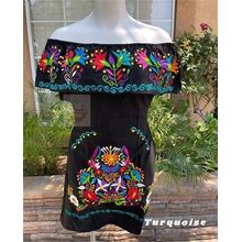 Vestido Lotus Campesino Hermoso Bordado Colorido, Vestido Mexicano Elegante Bordado, Beautiful Embroidered Dress With Colorful Design