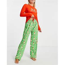 Loungeable Christmas Gnomies Pajama Set In Red And Green - Red (Size: L)