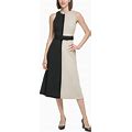 Calvin Klein Petite Colorblocked Belted Scuba Crepe Dress - Black Khaki - Size 6P