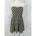 Ark & Co. Taupe Black Striped Pleated Strapless Knit Fit & Flare Dress