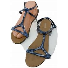 Mixit Metallic Crystal Blue Strappy Sandal Flats Women's Size 9