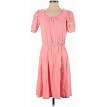 Talbots Casual Dress Scoop Neck Short Sleeves: Pink Print Dresses - Women's Size Small Petite