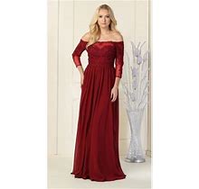 Formal Dress Shops Inc Embroidered Plus Size Formal Gown Burgundy 18