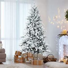 7ft PE/PVC Mixed Flocking Automatic Tree Environmentally Friendly Fireproof Artificial Christmas Flocked Tree - White
