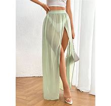Women's Semi-Transparent Mesh Solid Color Skirt,Tall L
