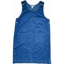 Serengeti Midi Denim Overall Dress Size Xl Blue 100% Cotton Front