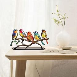 Stained Birds On Branch Desktop Ornaments Multicolor Bird Stained Metal Desk Ornament Stain Iron Ornament