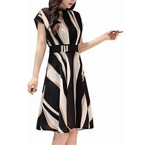 Wozhidaose Dresses For Women 2023 Fashion Business Dress Belt O-Neck Short Sleeve Knee Length Dress Black Dresses For Women
