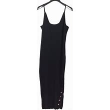 Fashion Nova Dresses | Fashion Nova Ribbed Knit Tank Maxi Dress Black W/ Gold Button Detail Women's 3Xl | Color: Black | Size: 3X