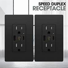 2PC Black USB C Charger Wall Outlet 4.8A High Speed Duplex Receptacle 15 Amp UKZ
