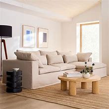 Harmony Modular Sectional Set 06 Left Arm Sofa + Right Arm Chaise Skirted Slipcover Down Performance Basketweave Alabaster Concealed Supports, West E