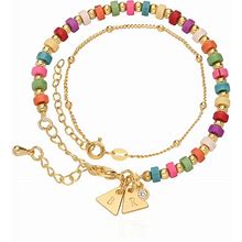 Tropical Layered Beads Bracelet/Anklet With Initials And 0.05CT Diamond In Gold Plating