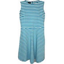 Talbots Dress $72 Turquoise Blue White Stripe Pleated Fit Flare Small