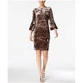 Calvin Klein $129 Womens Brown Velvet Bell Sleeve Sheath Dress 8 Petites B+B