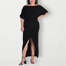 24Seven Comfort Apparel Plus Short Sleeve Maxi Dress | Black | Plus 3X | Dresses Maxi Dresses