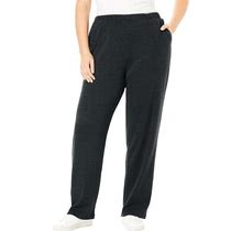 Plus Size Women's Straight-Leg Soft Knit Pant By Roaman's In Heather Charcoal (Size L) Pull On Elastic Waist