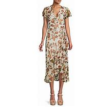 Tanya Taylor Women's Blaire Floral Linen & Slik Midi Dress - Chalk Multi - Size 0