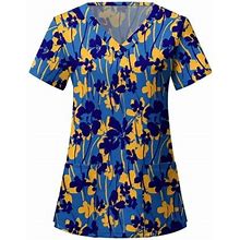 Summer Savings Clearance! Titcea Women Nursing Scrub Tops Mother's Day Floral Printting Working Uniform Short Sleeve V Neck Workwear Blouse T-Shirt Wi