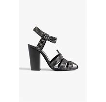 Saint Laurent Oak Studded Leather Sandals - Women - Black Heels - EU 36