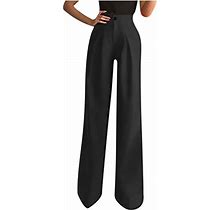 Women's Dress Pants Straight Leg Dress Pants Loose Business Casual Pants Office Straight Fit Work Suit Slacks Black