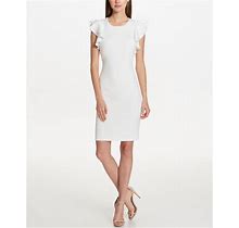 Tommy Hilfiger Petite Scuba Sheath Dress With Flutter Sleeves - Ivory - Size 10P