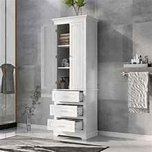Merax, White Storage Cabinet With Doors And 3 Drawers, Open Bookcase, Pantry Cupboard, Freestanding Organizer Display For Bathroom, Kitchen, Office
